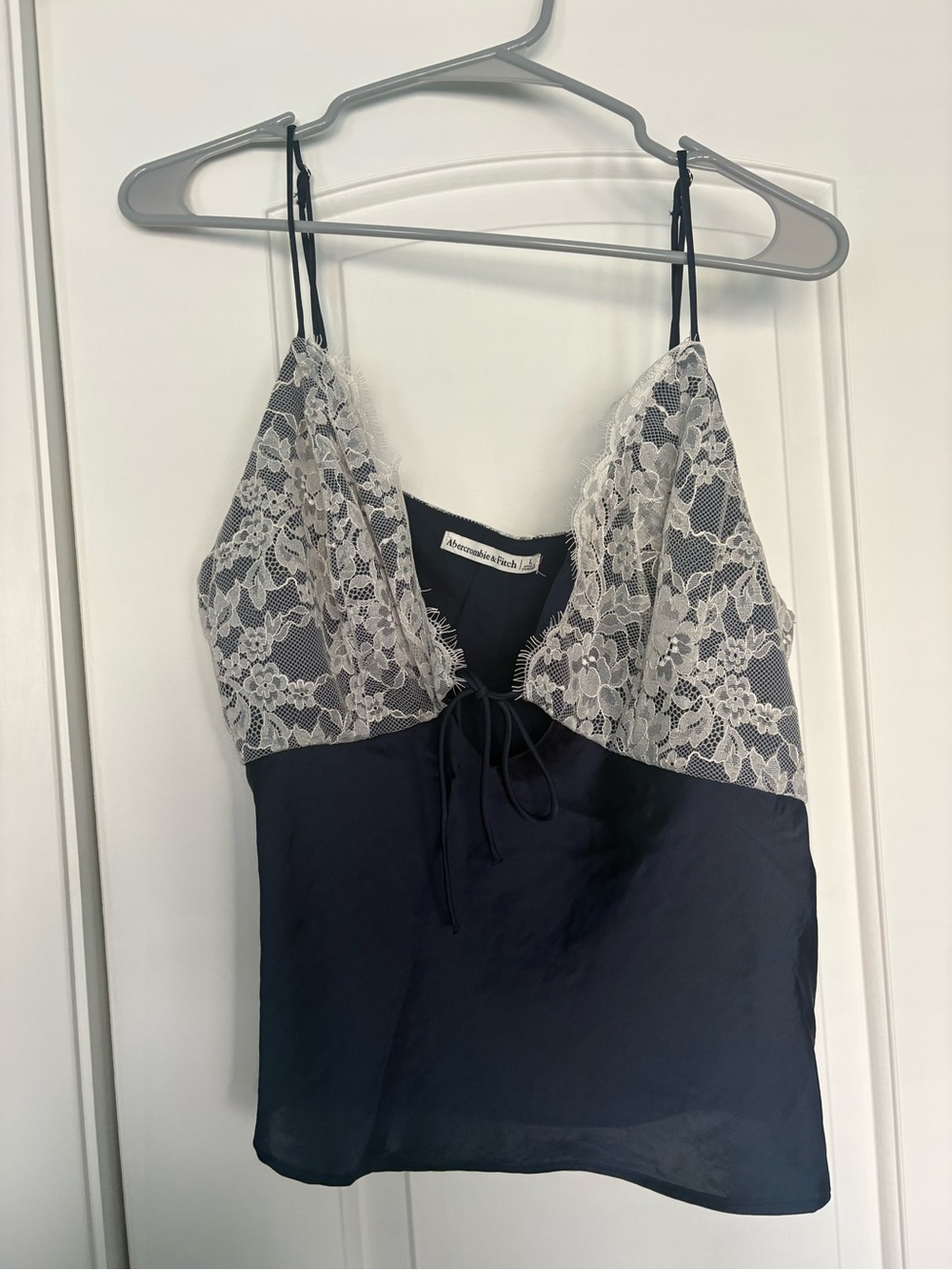 Abercrombie & Fitch Navy and Ivory Lace Silk Top
